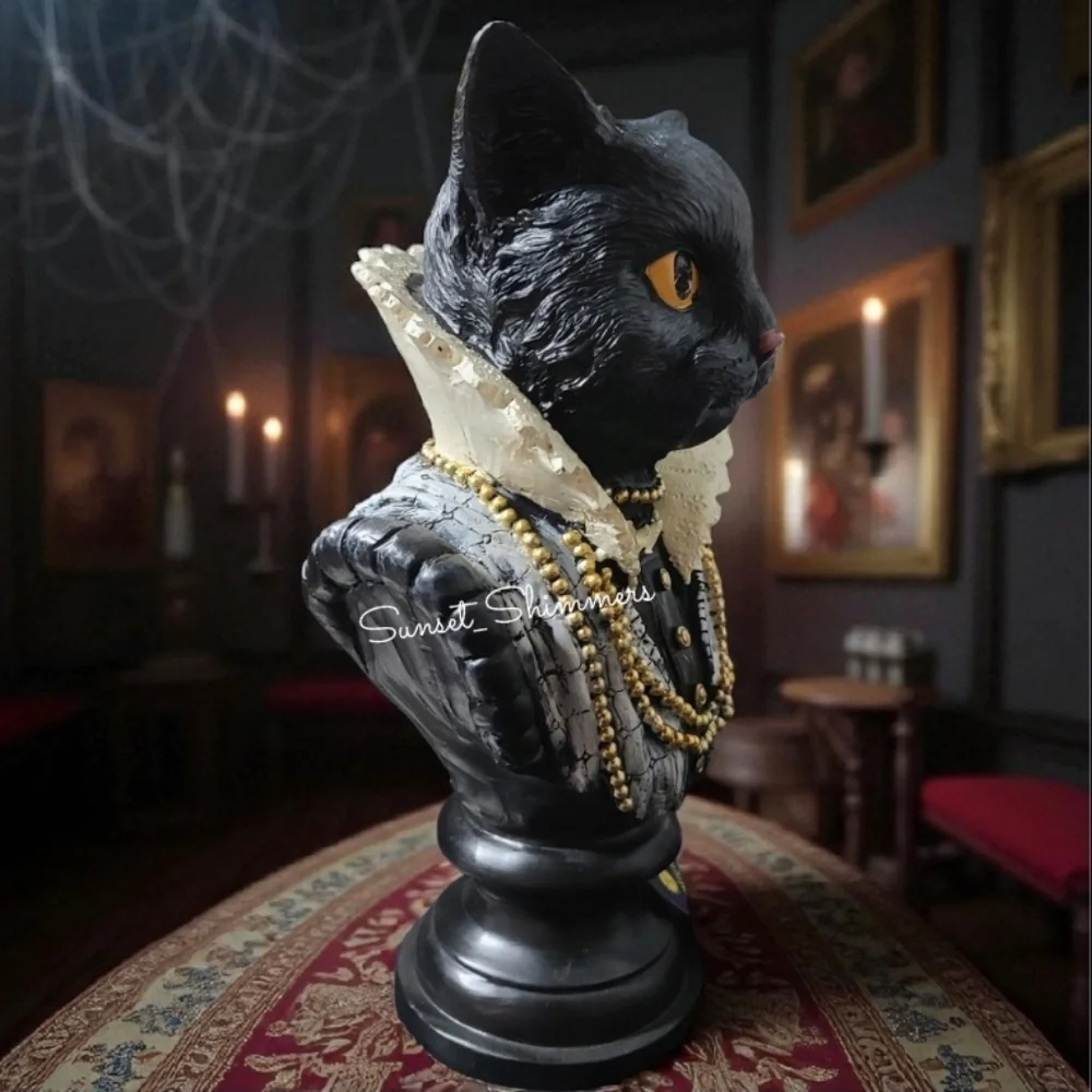 Vintage Style Halloween Ornate Lighted Gothic Black Cat Salem Witch Bust figure - Picture 3 of 8